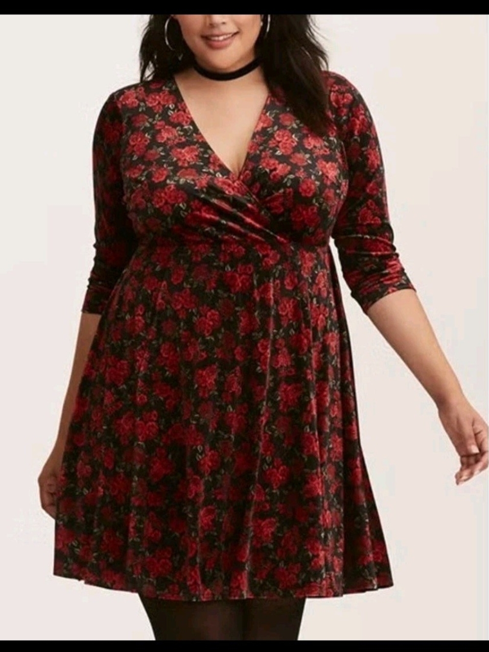 torrid Red Rose Velvet Wrap-Style Dress